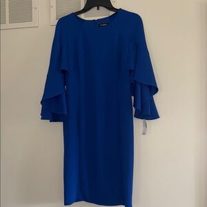 Roz & Ali Royal Blue 3/4 Length Ruffled Sleeve Dress